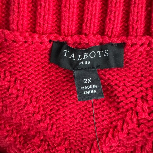 Talbots Embroidered Bobble Cardigan Sweater 2X Red White Snowflake NWT CJ-2048 - Picture 7 of 9